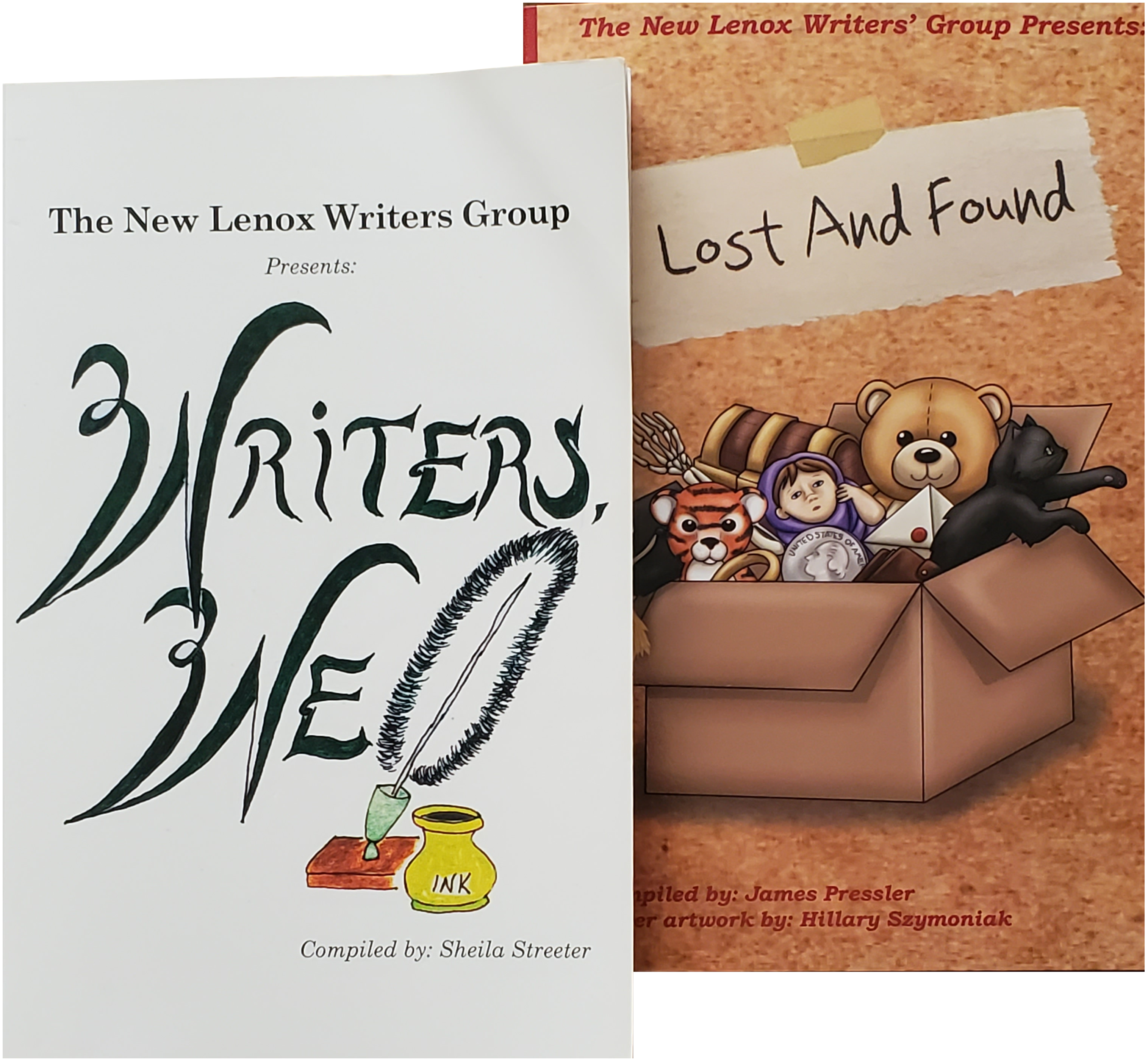 Book covers: "writers, we" and "lost and found"