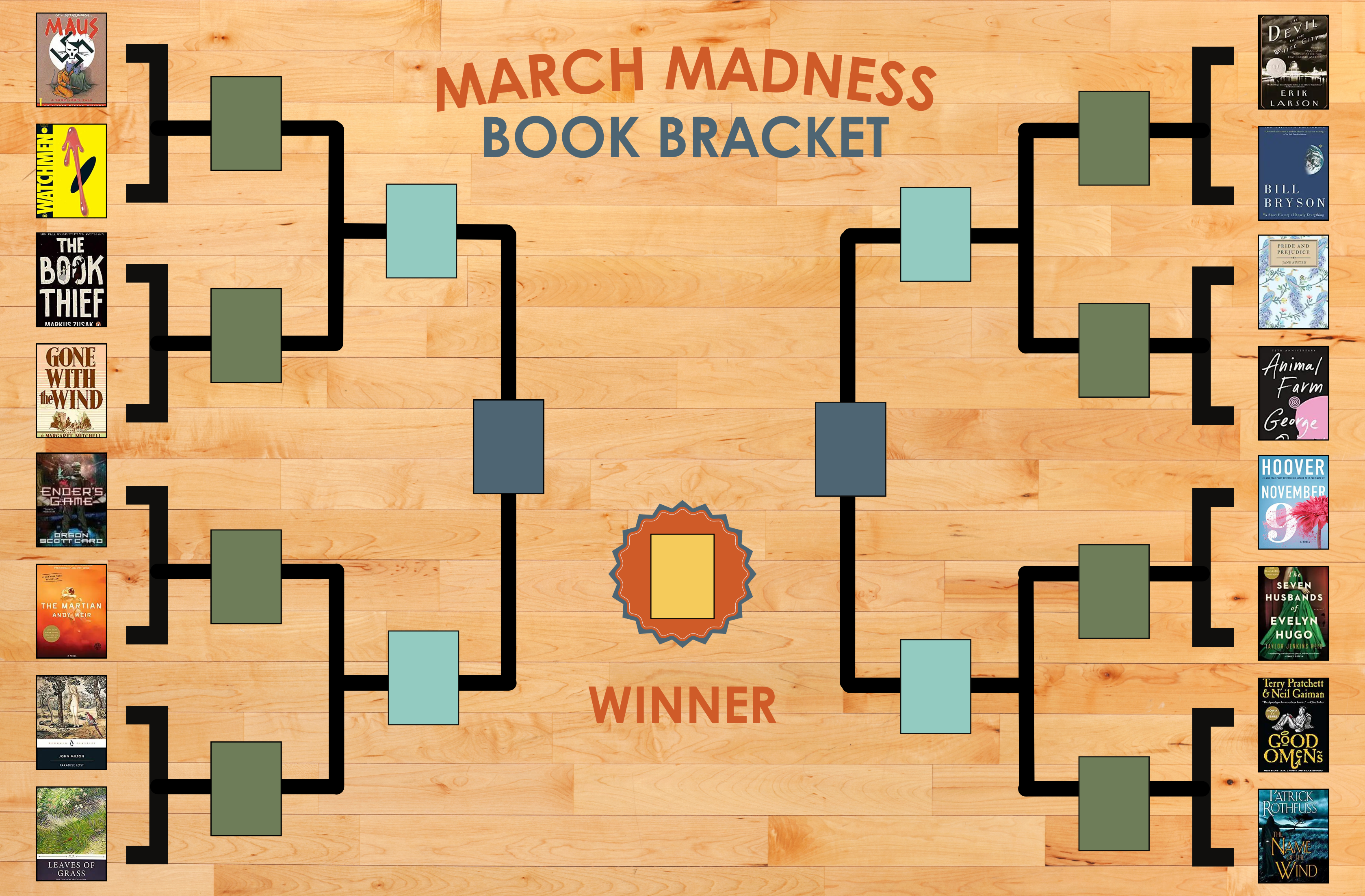 Graphic depiction of Book Bracket using the book covers.